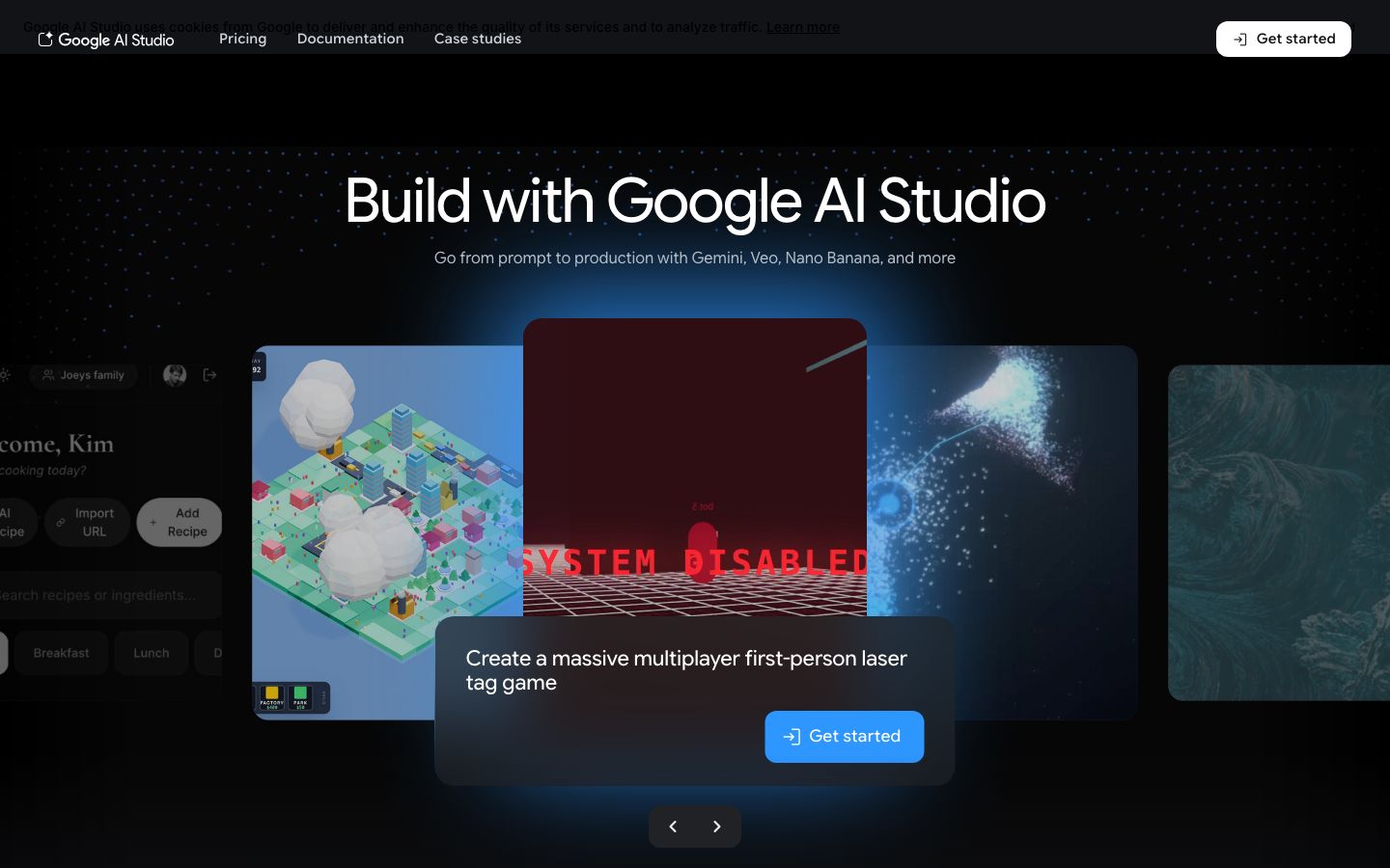 Capture de la page officielle Google AI Studio pour construire avec Gemini.